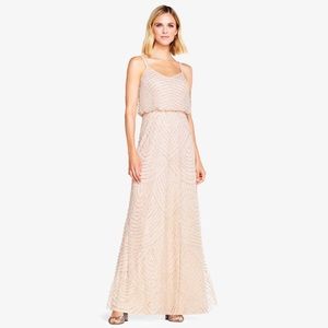 Adrianna Papell Art Deco Beaded Blouson Gown in Blush